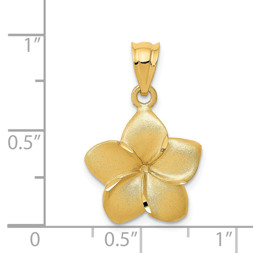 Alternate view of the 14k Yellow Gold 15mm Satin Plumeria Pendant by The Black Bow Jewelry Co.