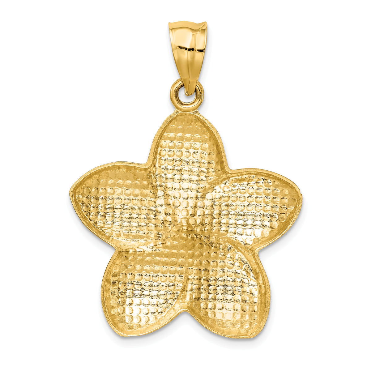 Alternate view of the 14k Yellow Gold 28mm Satin and Diamond Cut Plumeria Pendant by The Black Bow Jewelry Co.