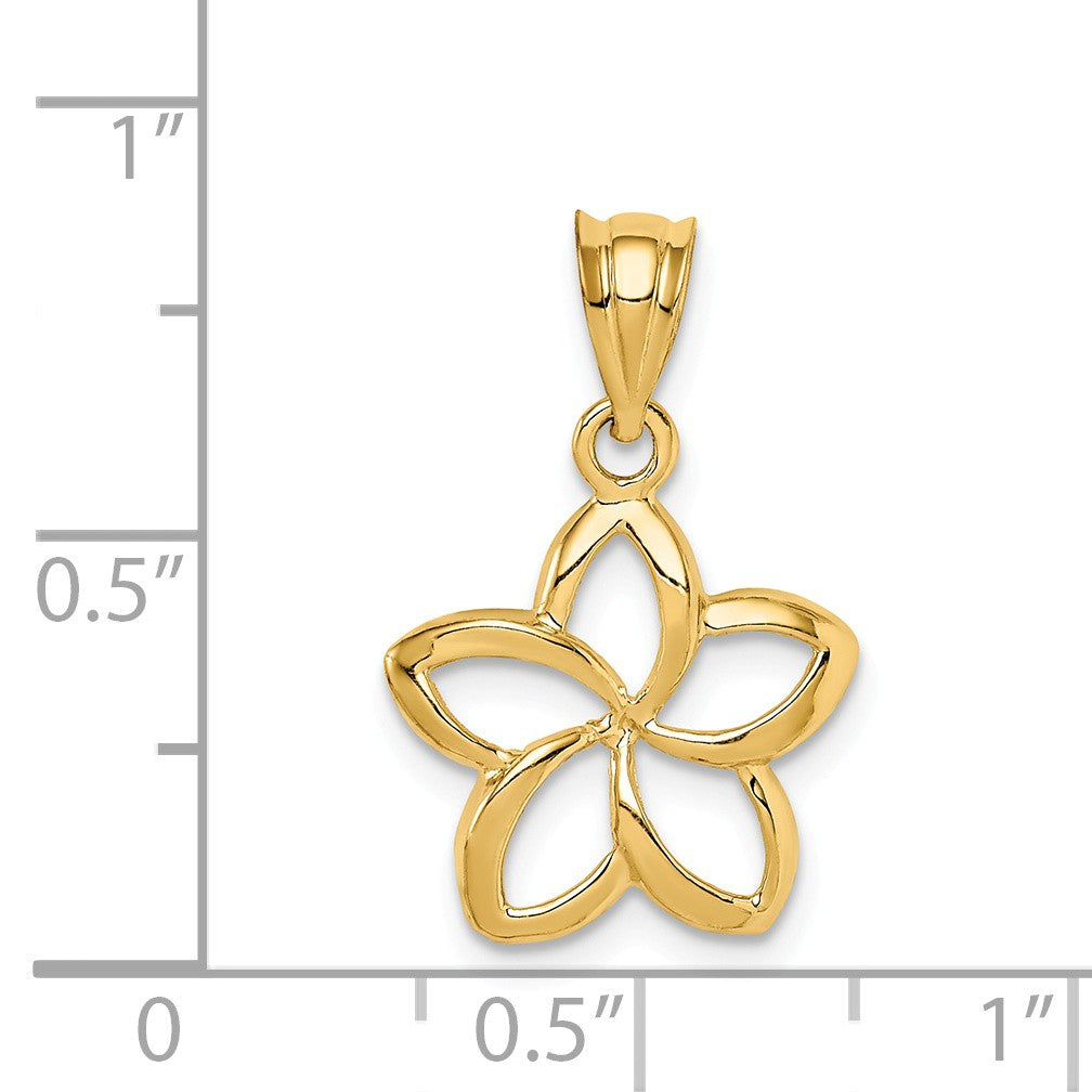Alternate view of the 14k Yellow Gold 14mm Plumeria Silhouette Pendant by The Black Bow Jewelry Co.