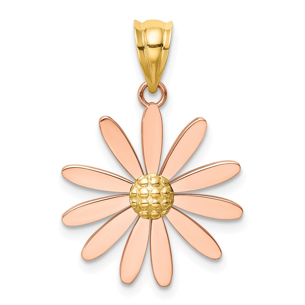 14k Two Tone Gold 18mm Pink Daisy Pendant, Item P11618 by The Black Bow Jewelry Co.