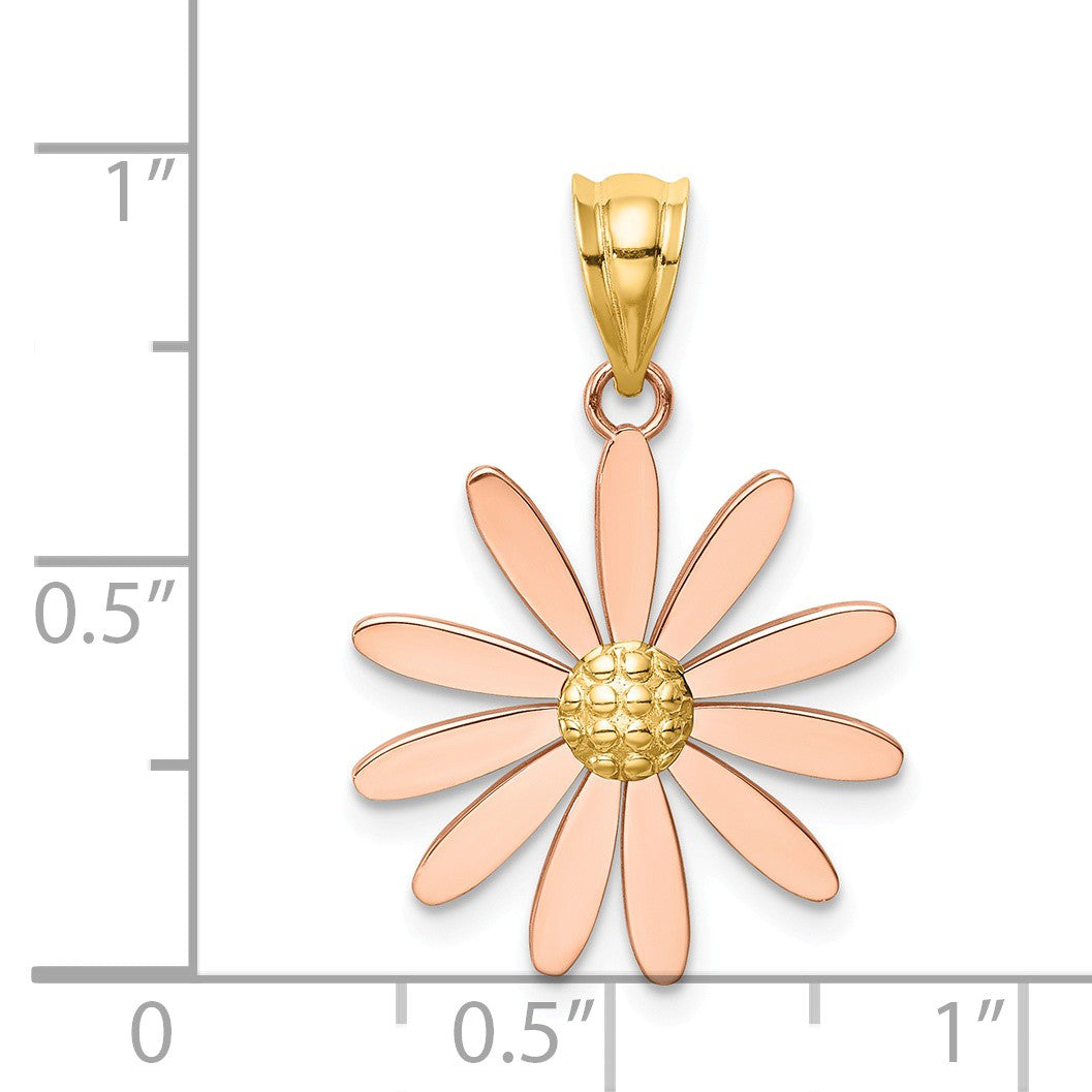 Alternate view of the 14k Two Tone Gold 18mm Pink Daisy Pendant by The Black Bow Jewelry Co.
