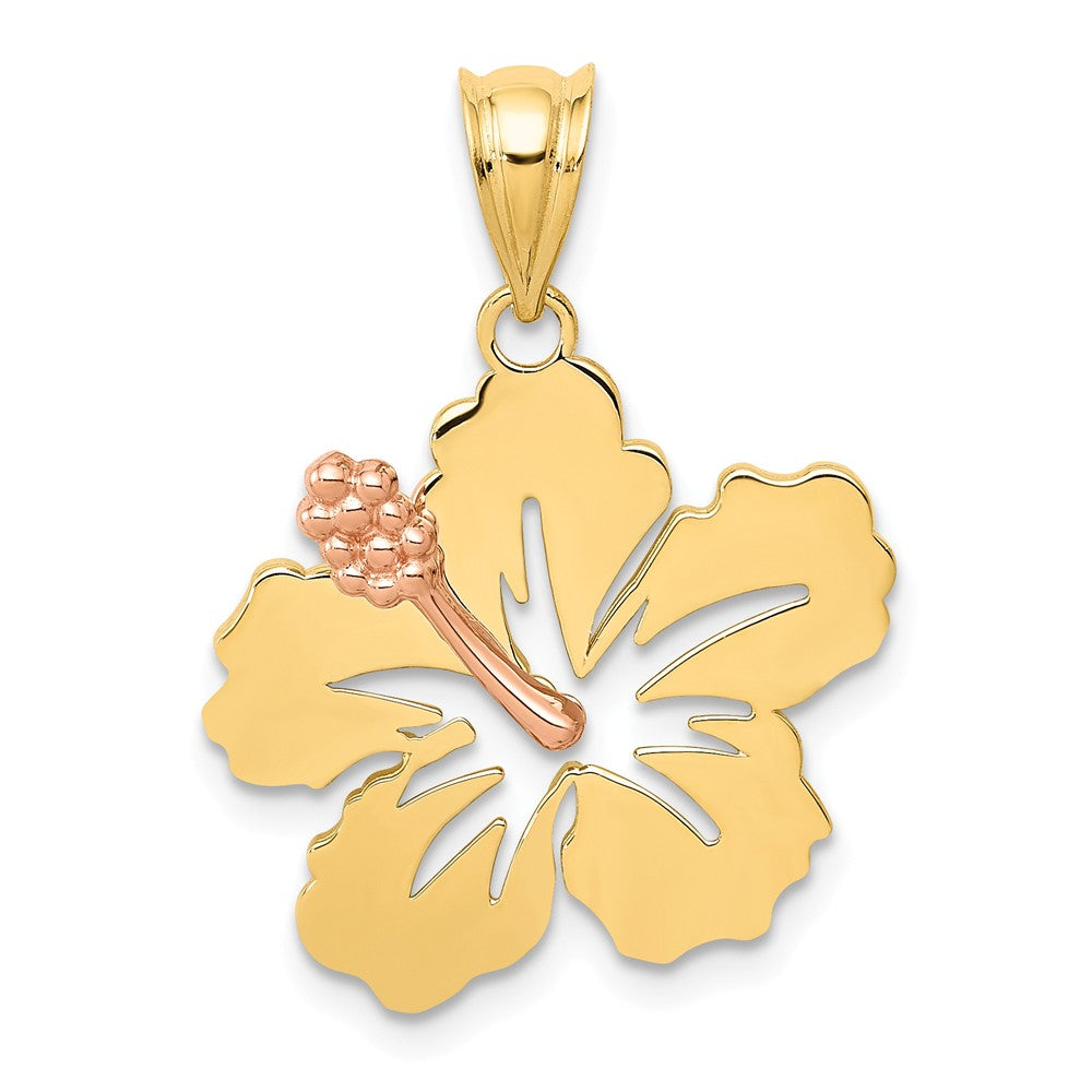 14k Yellow and Rose Gold 18mm Hibiscus Flower Pendant, Item P11619 by The Black Bow Jewelry Co.