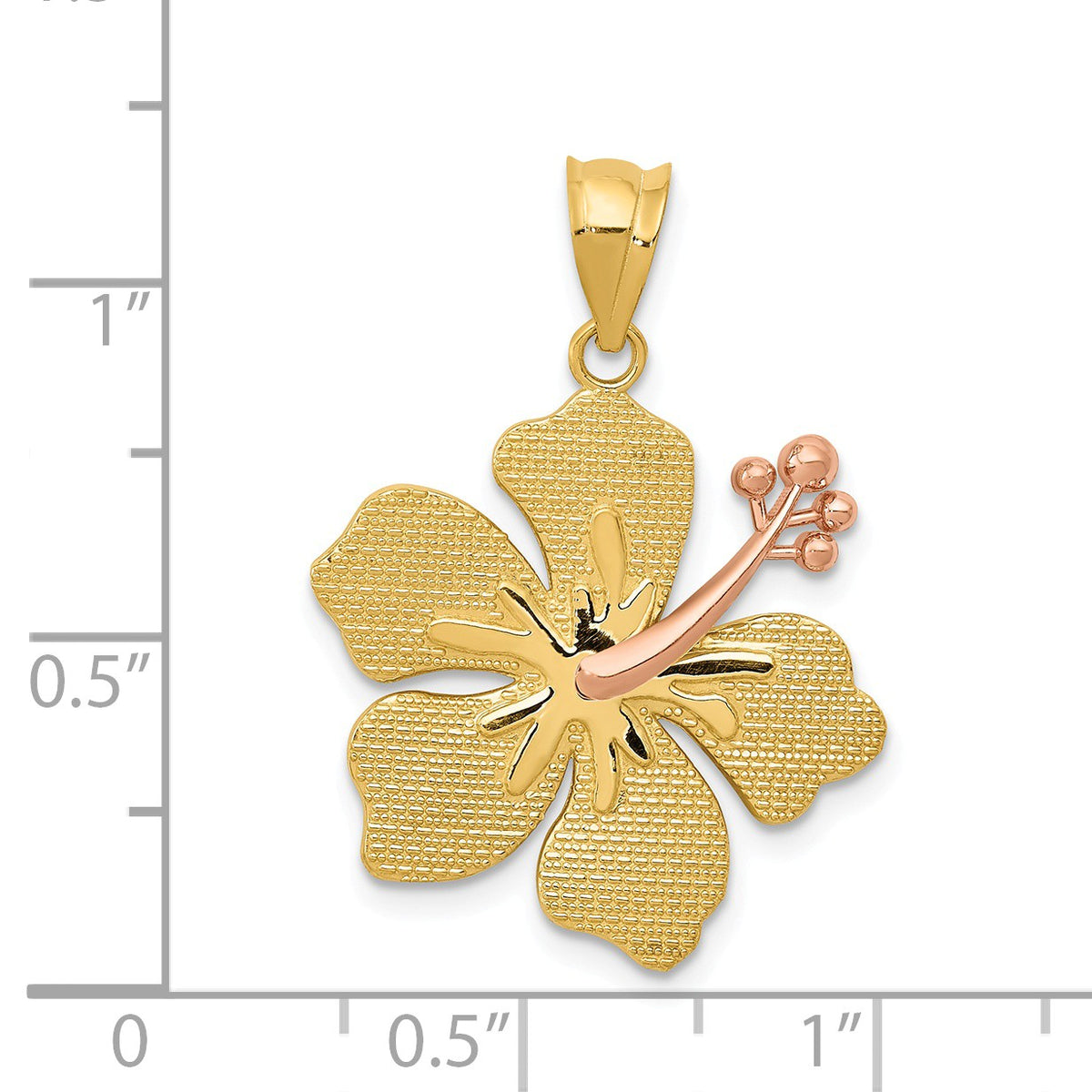 Alternate view of the 14k Yellow and Rose Gold 20mm Hibiscus Flower Pendant by The Black Bow Jewelry Co.