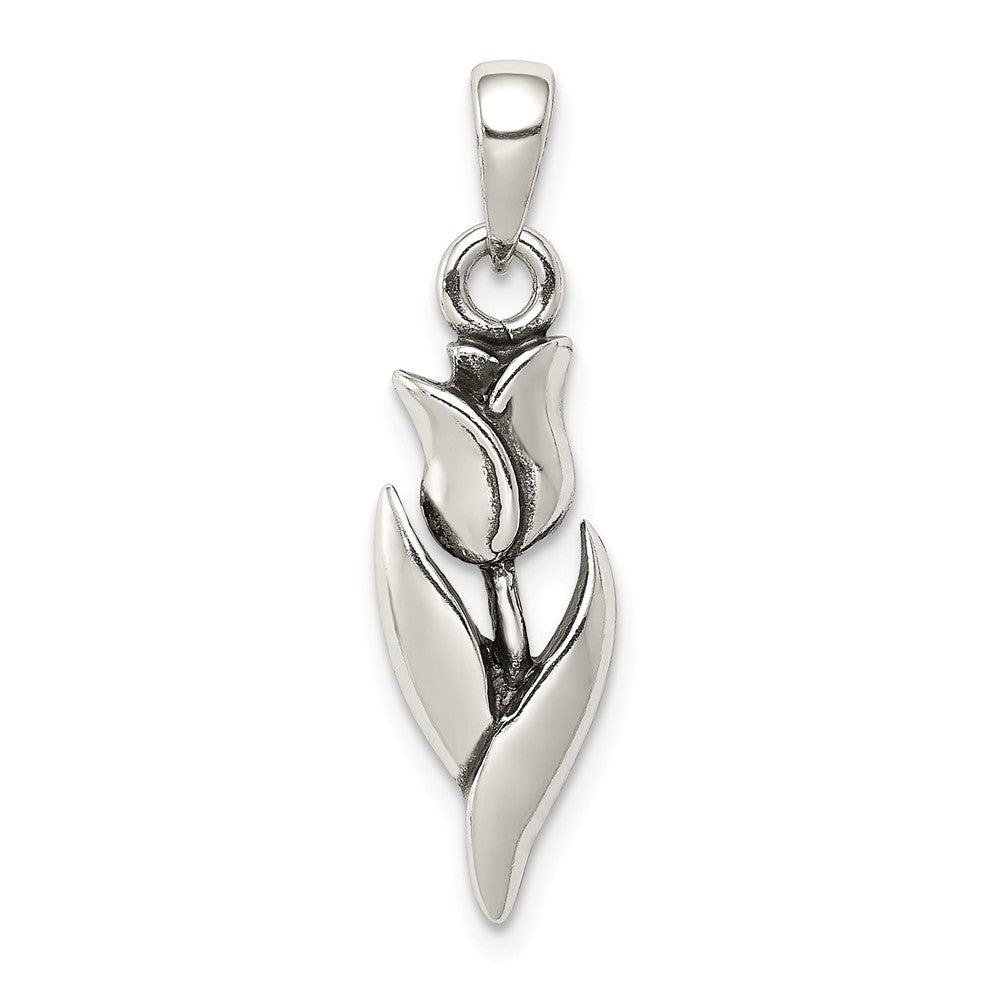 Sterling Silver 2D Antiqued Tulip Pendant, Item P11624 by The Black Bow Jewelry Co.