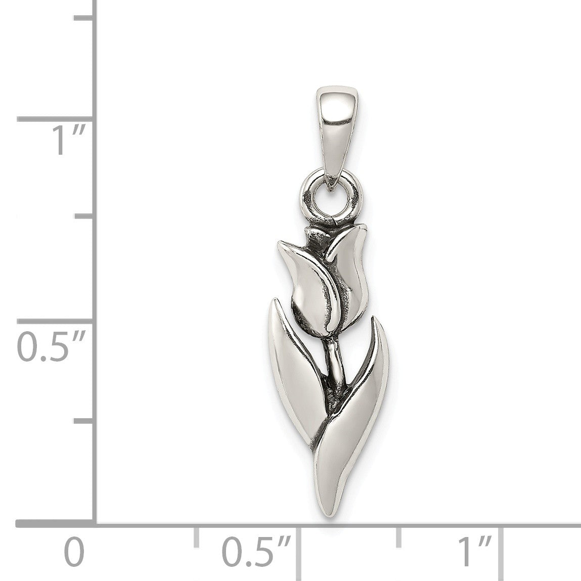 Alternate view of the Sterling Silver 2D Antiqued Tulip Pendant by The Black Bow Jewelry Co.