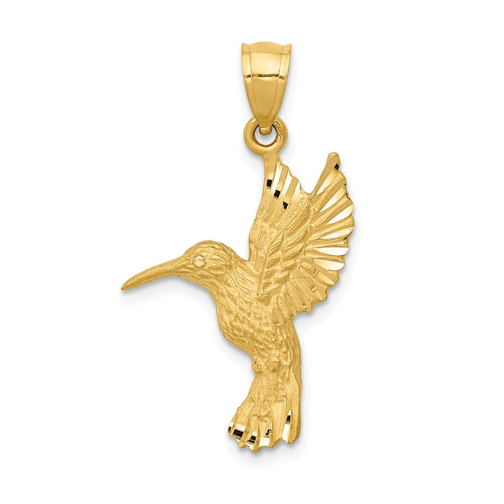 14k Yellow Gold Diamond Cut Hummingbird Pendant, Item P11632 by The Black Bow Jewelry Co.