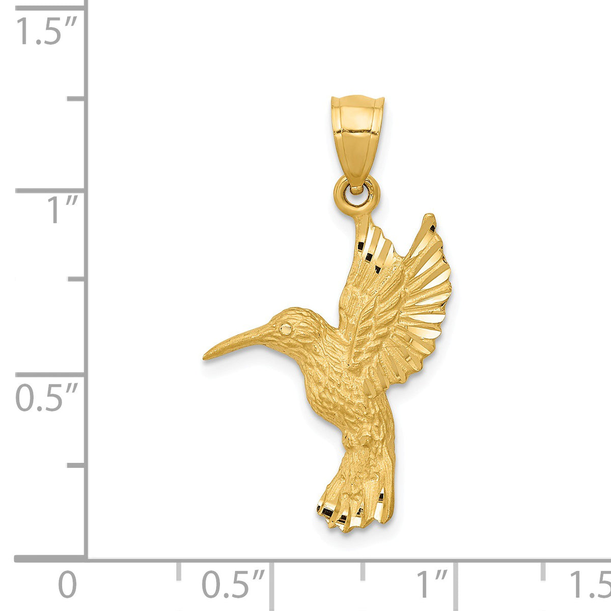 Alternate view of the 14k Yellow Gold Diamond Cut Hummingbird Pendant by The Black Bow Jewelry Co.