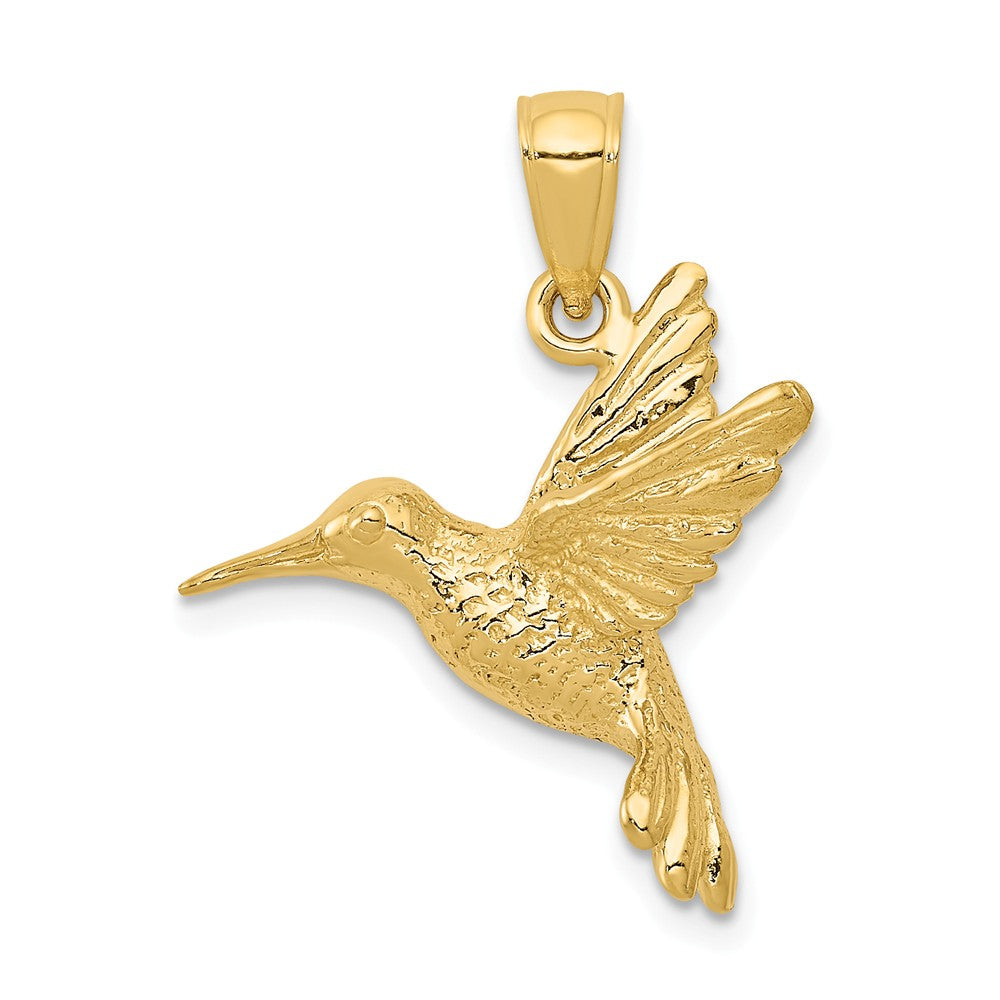 14k Yellow Gold 2D Polished Hummingbird Pendant, Item P11635 by The Black Bow Jewelry Co.