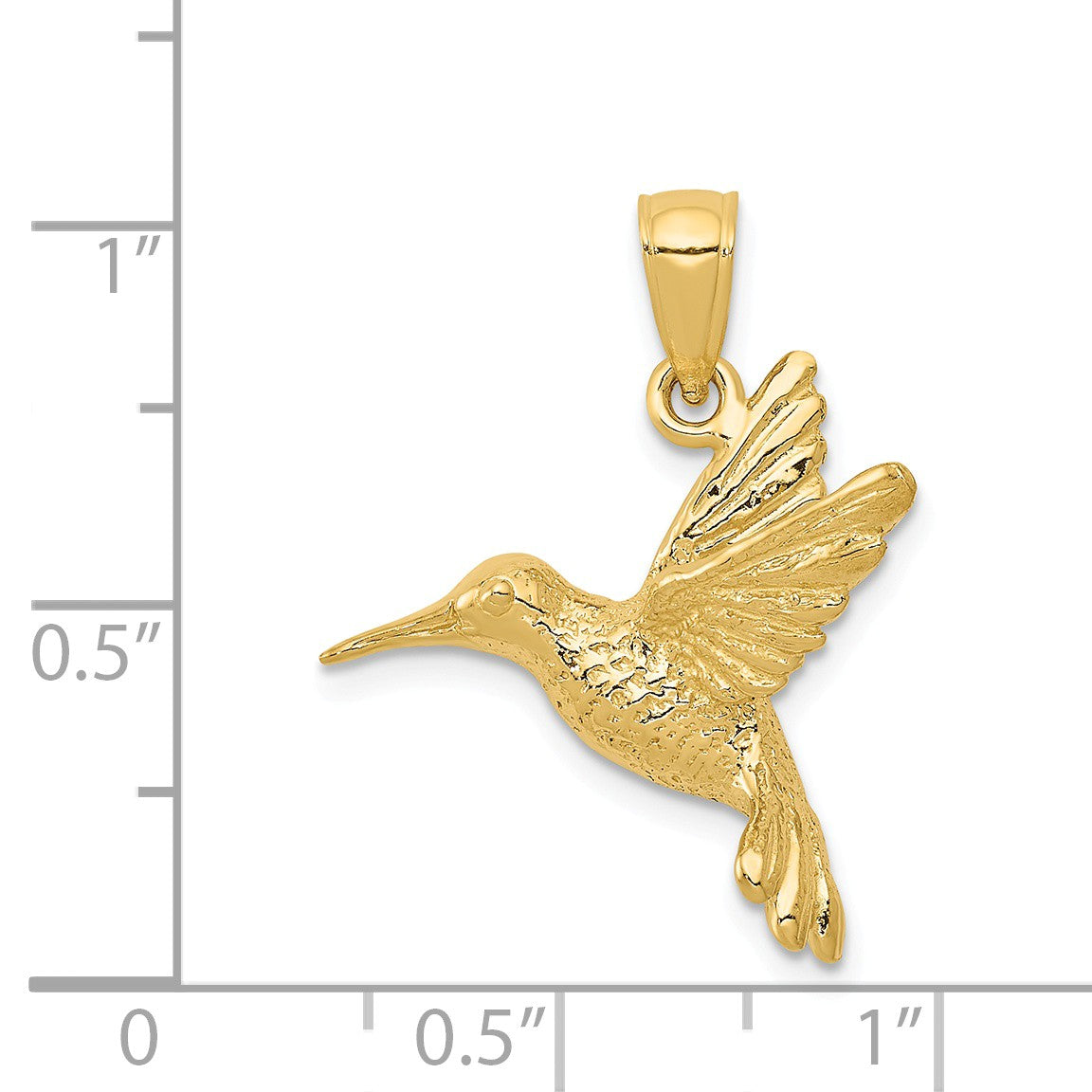 Alternate view of the 14k Yellow Gold 2D Polished Hummingbird Pendant by The Black Bow Jewelry Co.