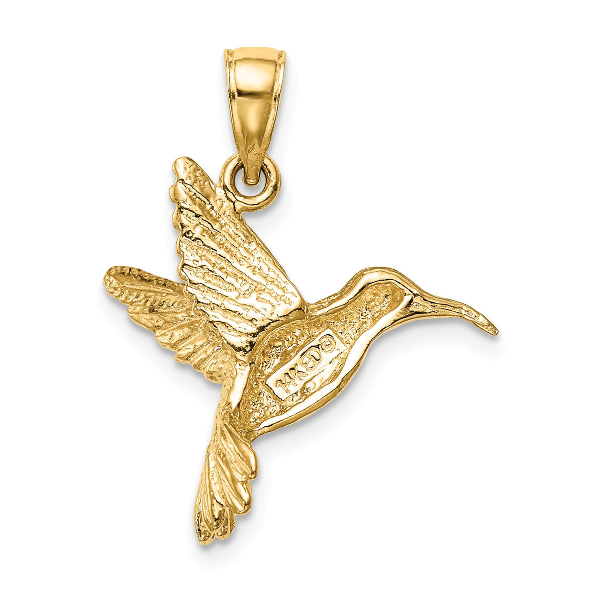 Alternate view of the 14k Yellow Gold 2D Polished Hummingbird Pendant by The Black Bow Jewelry Co.
