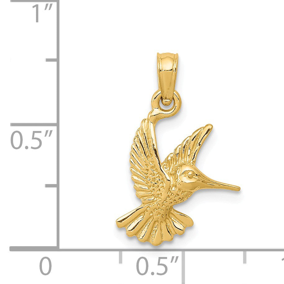 Alternate view of the 14k Yellow Gold Small 2D Hummingbird Pendant by The Black Bow Jewelry Co.