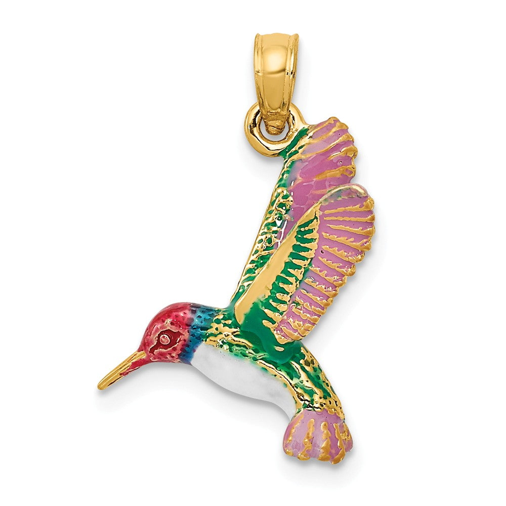 14k Yellow Gold 3D Enameled Hummingbird, Item P11637 by The Black Bow Jewelry Co.