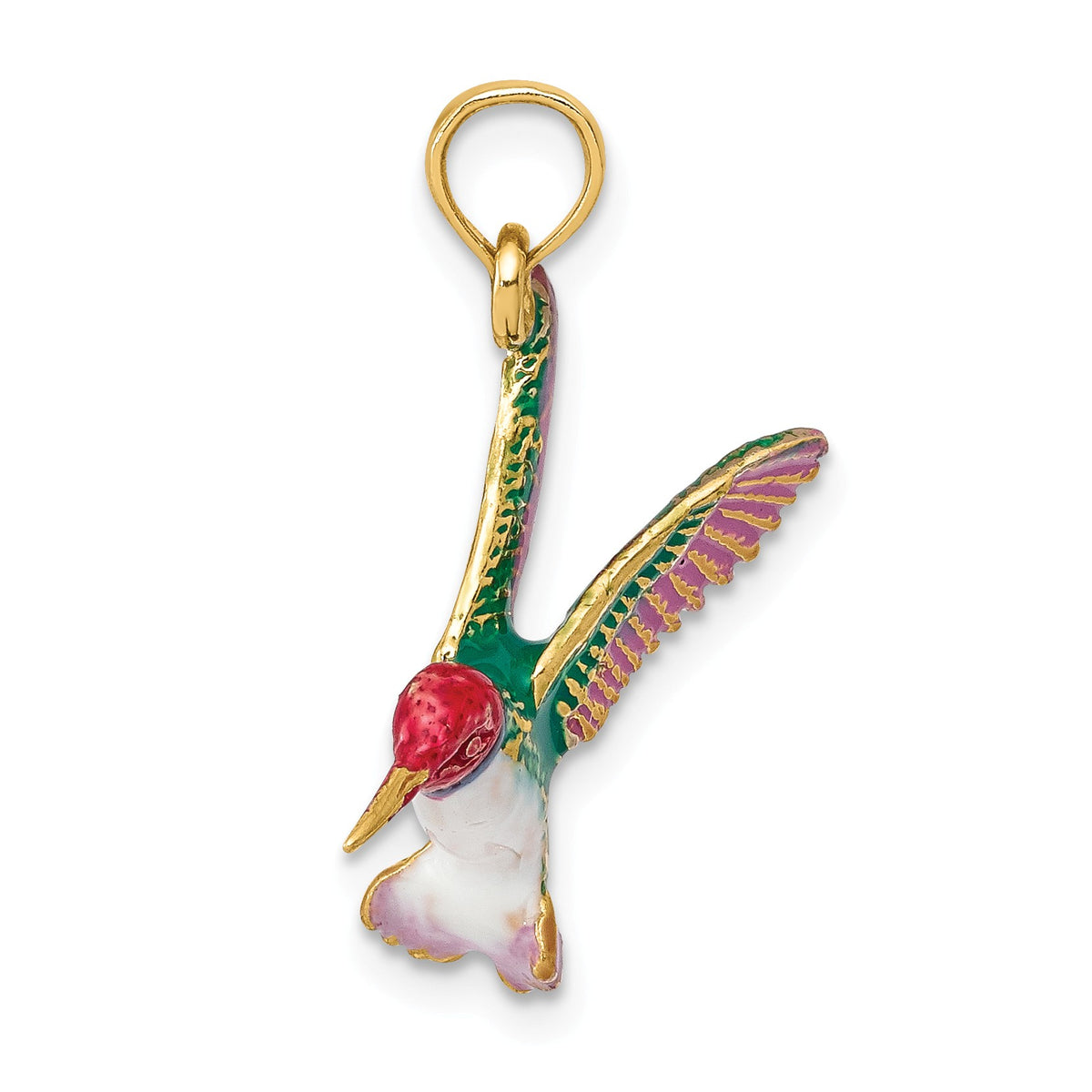 Alternate view of the 14k Yellow Gold 3D Enameled Hummingbird by The Black Bow Jewelry Co.