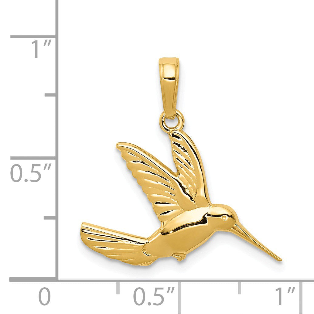 Alternate view of the 14k Yellow Gold Polished Hummingbird in Flight Pendant by The Black Bow Jewelry Co.