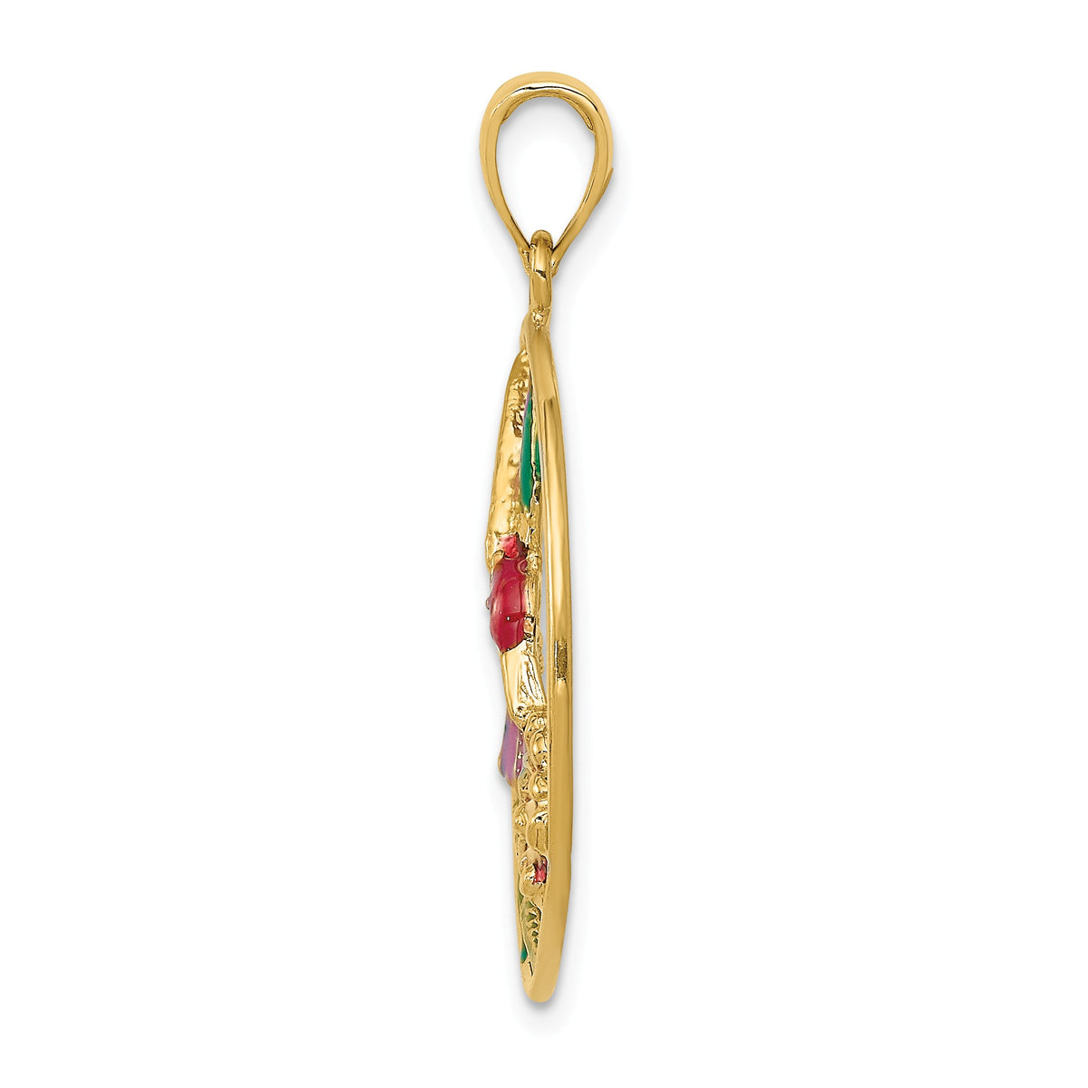 Alternate view of the 14k Yellow Gold &amp; Enamel 24mm Round Hummingbird &amp; Flower Pendant by The Black Bow Jewelry Co.