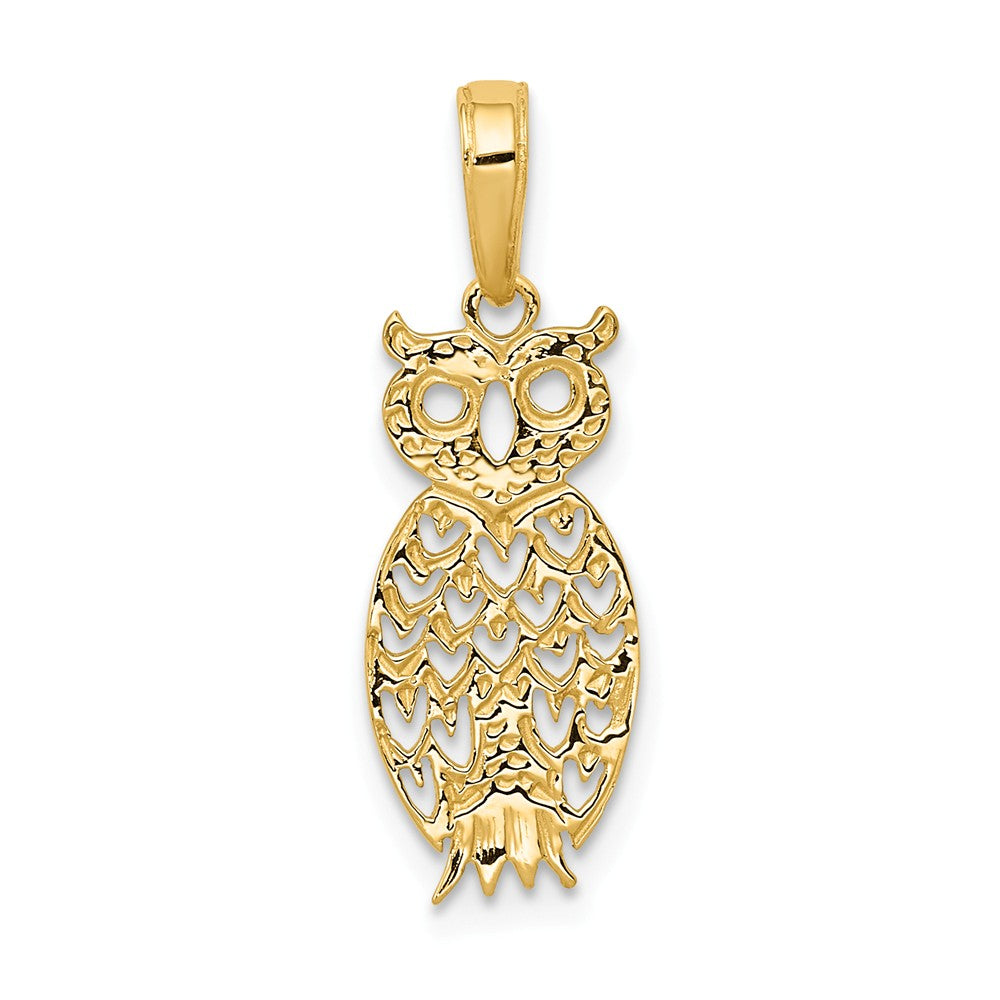 14k Yellow Gold Flat Cutout Owl Pendant, Item P11651 by The Black Bow Jewelry Co.