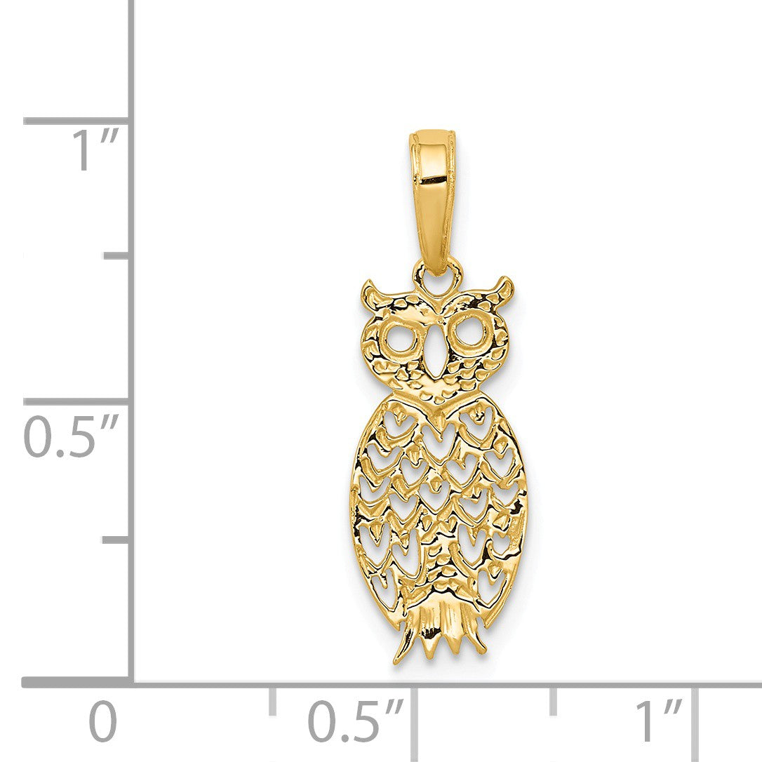 Alternate view of the 14k Yellow Gold Flat Cutout Owl Pendant by The Black Bow Jewelry Co.