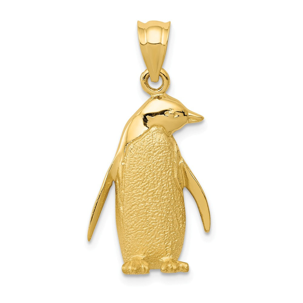 14k Yellow Gold Textured Penguin Pendant, Item P11656 by The Black Bow Jewelry Co.