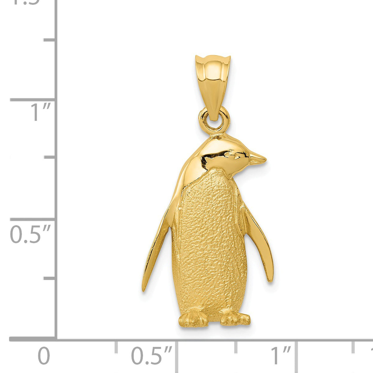 Alternate view of the 14k Yellow Gold Textured Penguin Pendant by The Black Bow Jewelry Co.