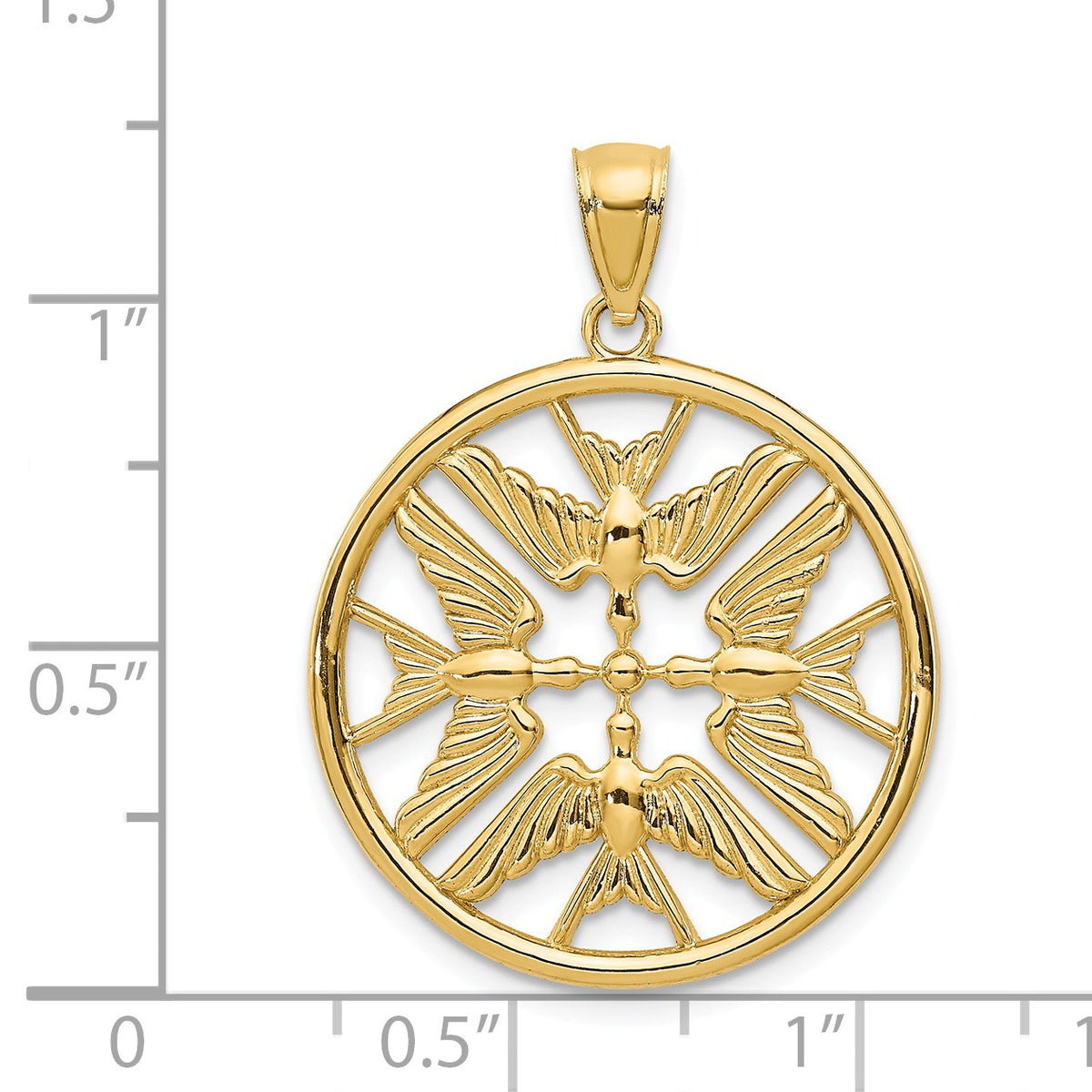 Alternate view of the 14k Yellow Gold Doves Circle Pendant, 22mm by The Black Bow Jewelry Co.