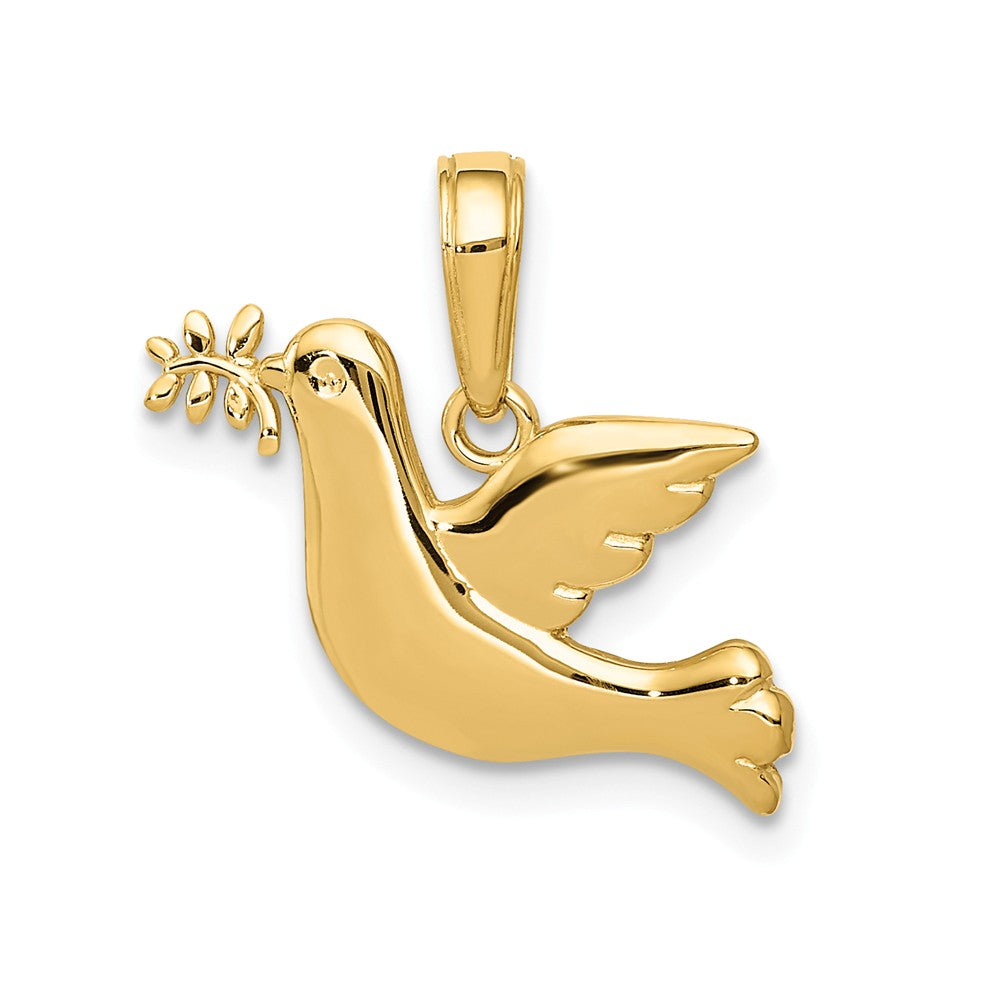 14k Yellow Gold Polished Peace Dove Pendant, Item P11668 by The Black Bow Jewelry Co.