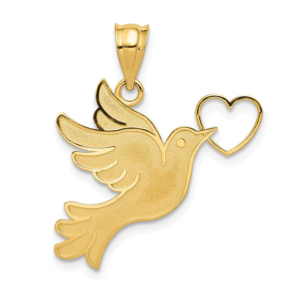 14k Yellow Gold Dove with Heart Pendant, Item P11669 by The Black Bow Jewelry Co.