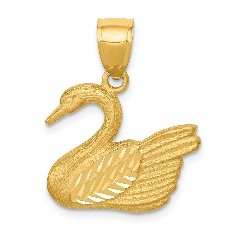 14k Yellow Gold Diamond Cut Swan Pendant, Item P11673 by The Black Bow Jewelry Co.