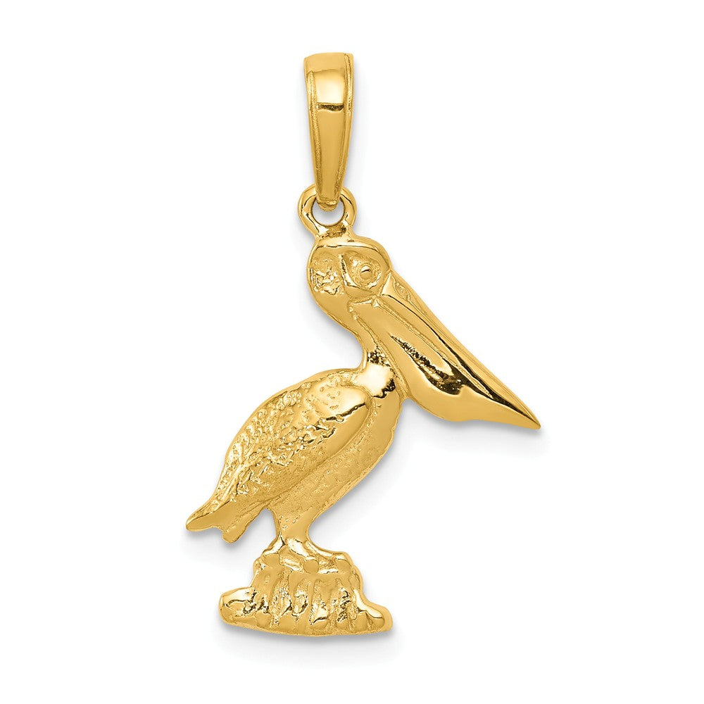 14k Yellow Gold Polished 2D Pelican Pendant, Item P11681 by The Black Bow Jewelry Co.