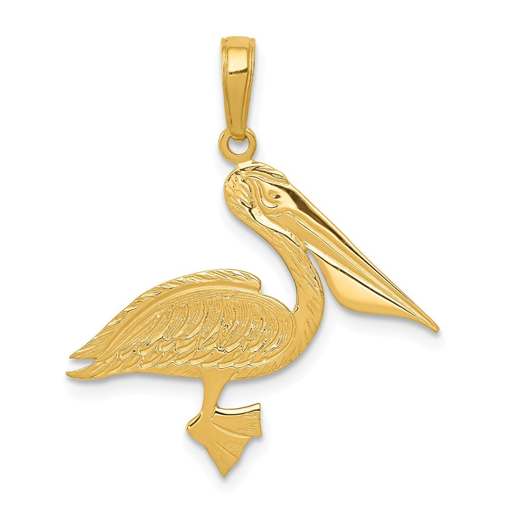 14k Yellow Gold Polished Flat Pelican Pendant, Item P11683 by The Black Bow Jewelry Co.
