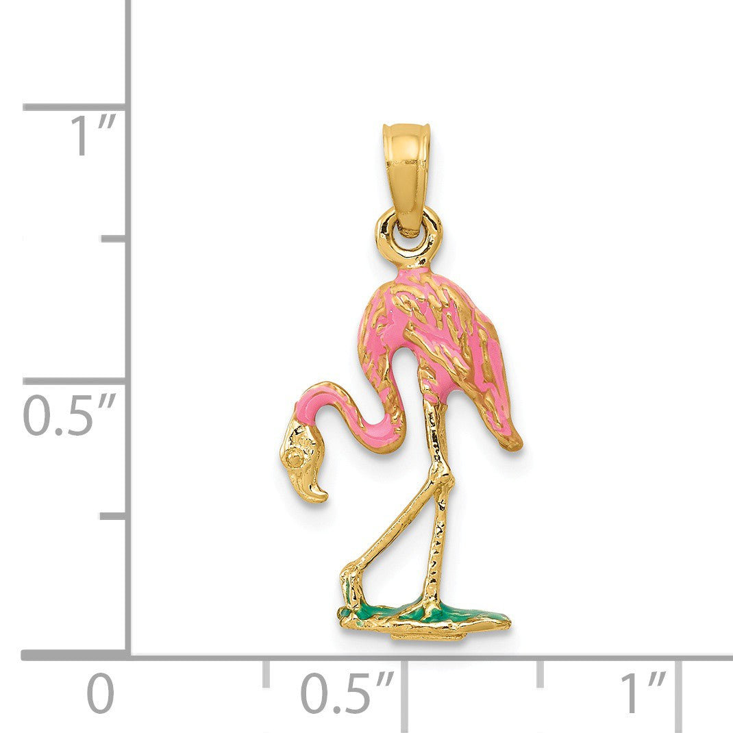 Alternate view of the 14k Yellow Gold and Enamel Small 3D Pink Flamingo Pendant by The Black Bow Jewelry Co.