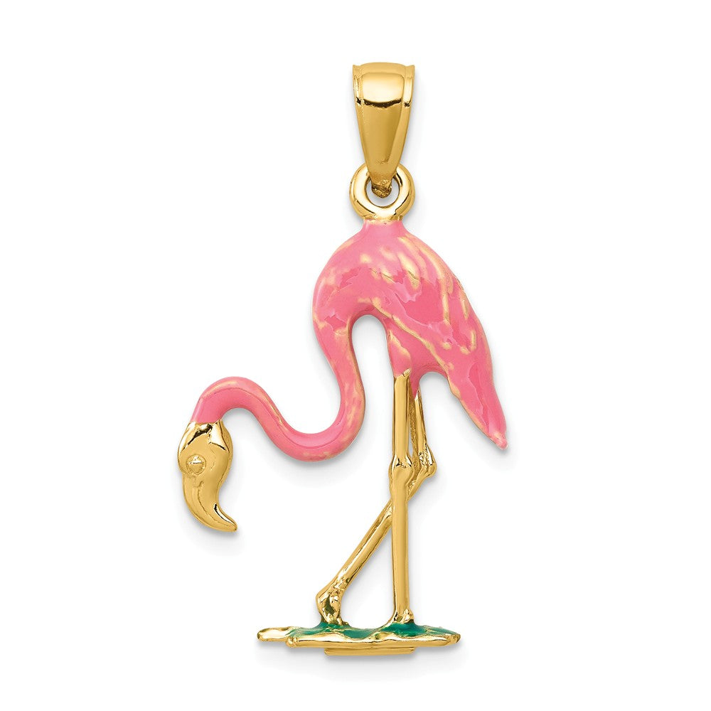 14k Yellow Gold and Enamel 3D Pink Flamingo Pendant, Item P11688 by The Black Bow Jewelry Co.
