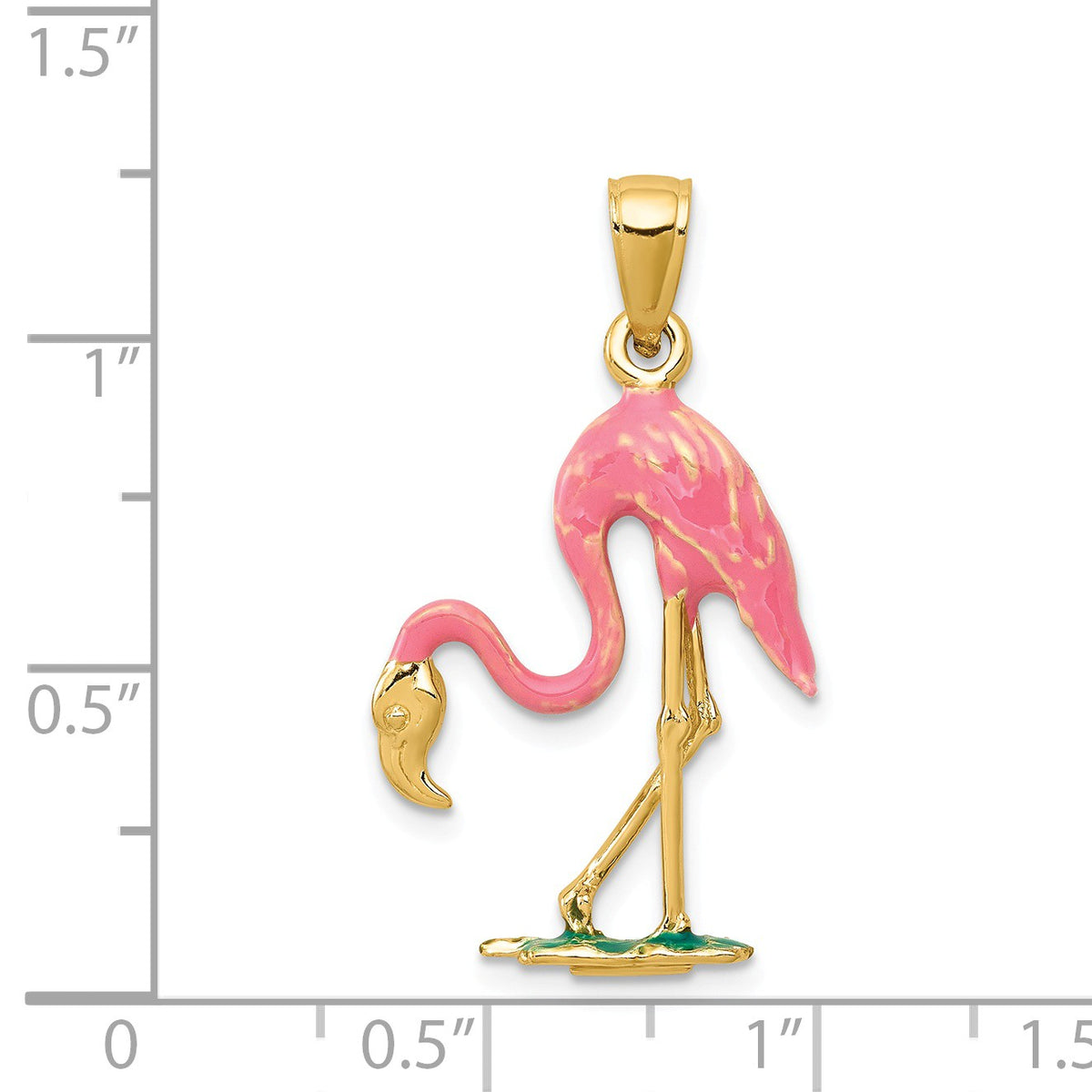 Alternate view of the 14k Yellow Gold and Enamel 3D Pink Flamingo Pendant by The Black Bow Jewelry Co.