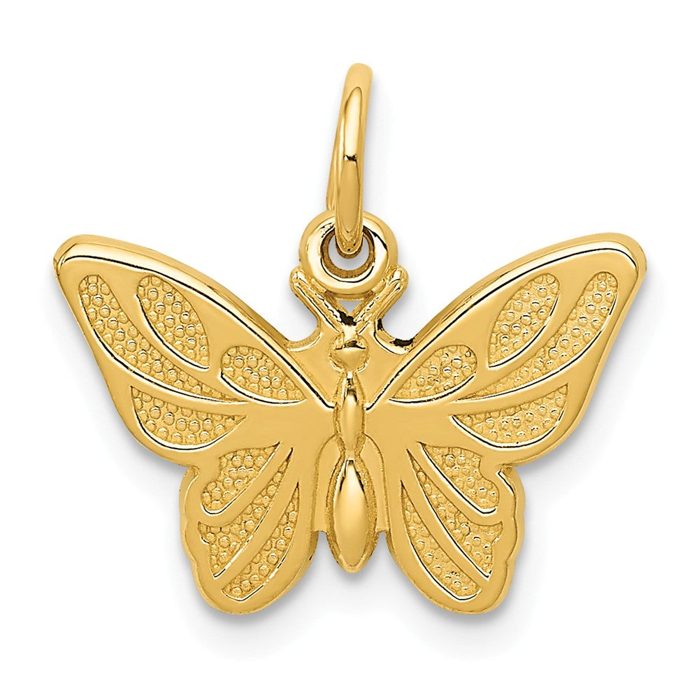 14k Yellow Gold Textured and Polished Butterfly Pendant, 17mm, Item P11695 by The Black Bow Jewelry Co.