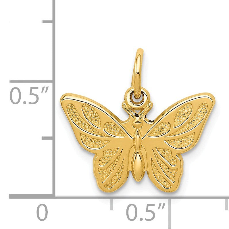 Alternate view of the 14k Yellow Gold Textured and Polished Butterfly Pendant, 17mm by The Black Bow Jewelry Co.
