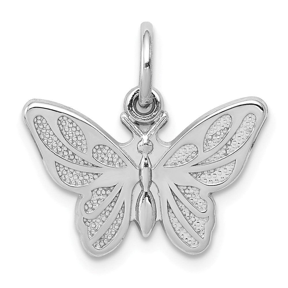 14k White Gold Textured and Polished Butterfly Pendant, 17mm, Item P11696 by The Black Bow Jewelry Co.