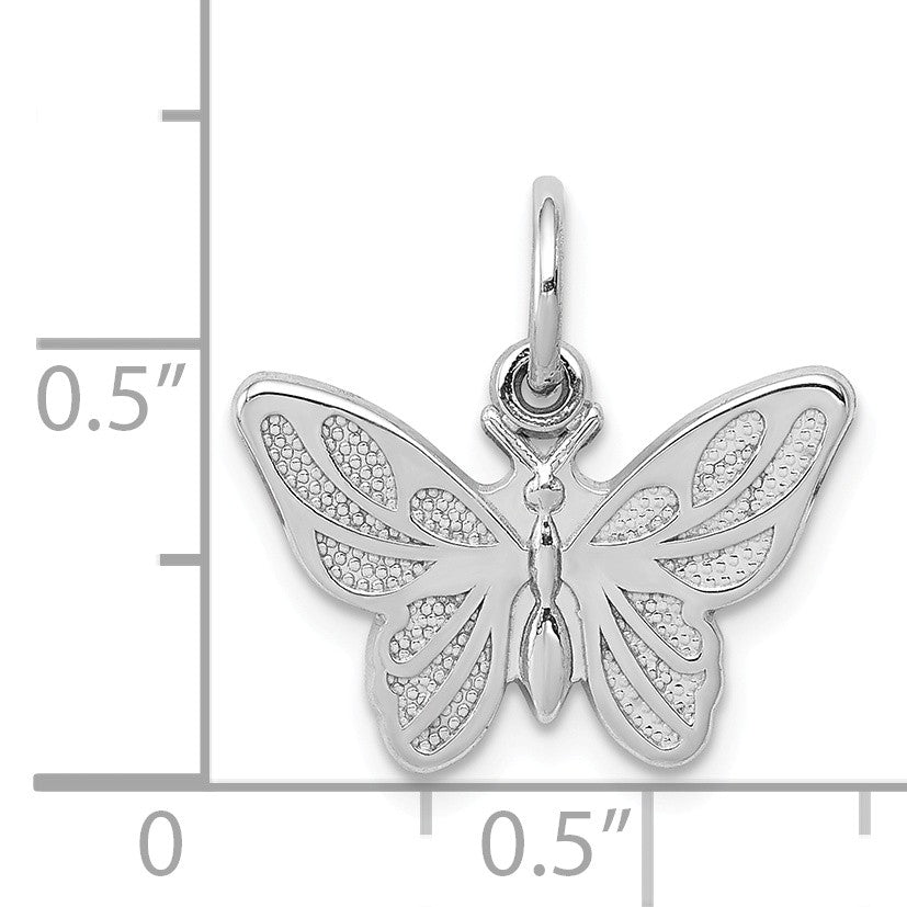 Alternate view of the 14k White Gold Textured and Polished Butterfly Pendant, 17mm by The Black Bow Jewelry Co.