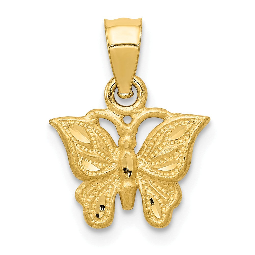 14k Yellow Gold Diamond Cut Butterfly Pendant, 11mm, Item P11697 by The Black Bow Jewelry Co.
