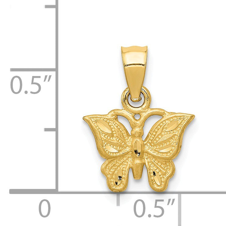 Alternate view of the 14k Yellow Gold Diamond Cut Butterfly Pendant, 11mm by The Black Bow Jewelry Co.