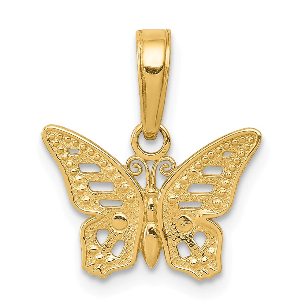 14k Yellow Gold Textured Cutout Butterfly Pendant, 13mm, Item P11698 by The Black Bow Jewelry Co.