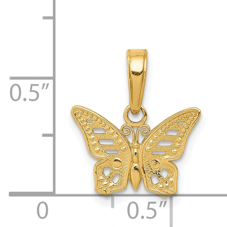 Alternate view of the 14k Yellow Gold Textured Cutout Butterfly Pendant, 13mm by The Black Bow Jewelry Co.