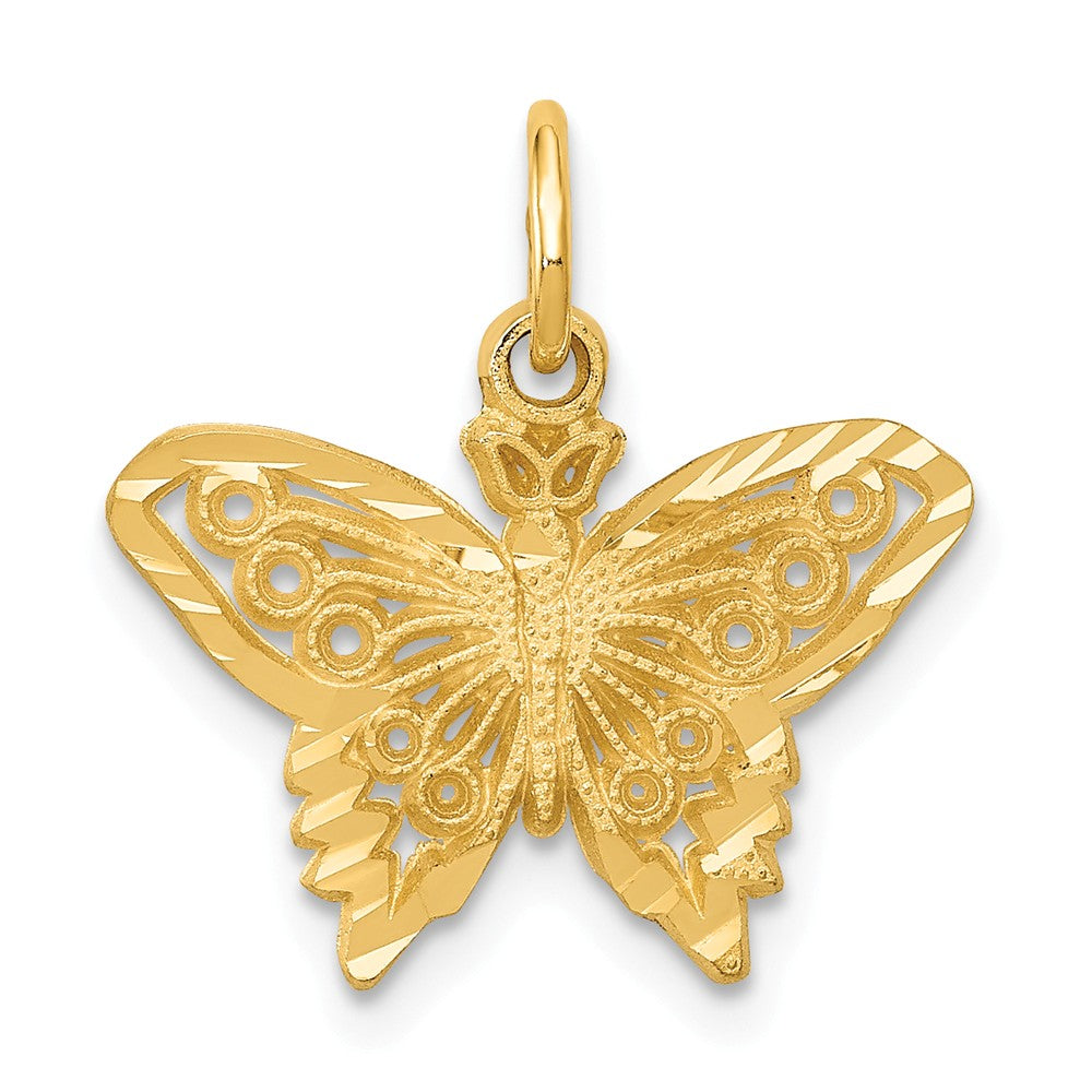 14k Yellow Gold Satin and Diamond Cut Butterfly Charm, 17mm, Item P11700 by The Black Bow Jewelry Co.