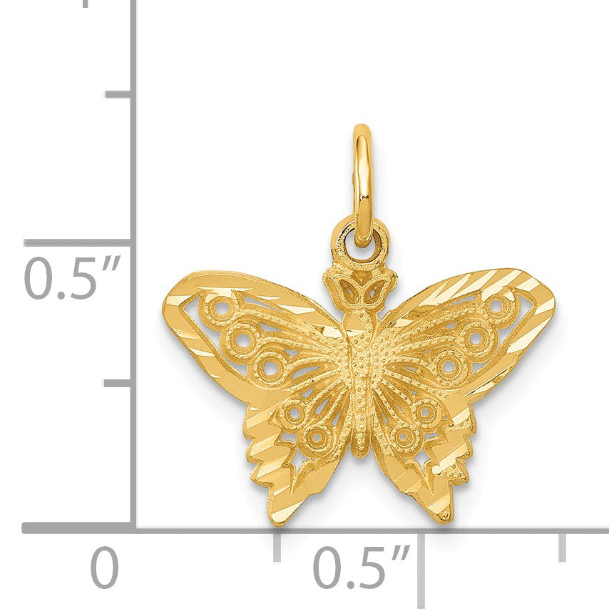Alternate view of the 14k Yellow Gold Satin and Diamond Cut Butterfly Charm, 17mm by The Black Bow Jewelry Co.