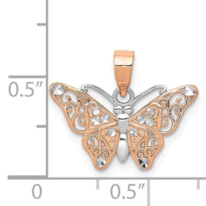 Alternate view of the 14k Rose Gold and White Rhodium Diamond Cut Butterfly Pendant, 18mm by The Black Bow Jewelry Co.