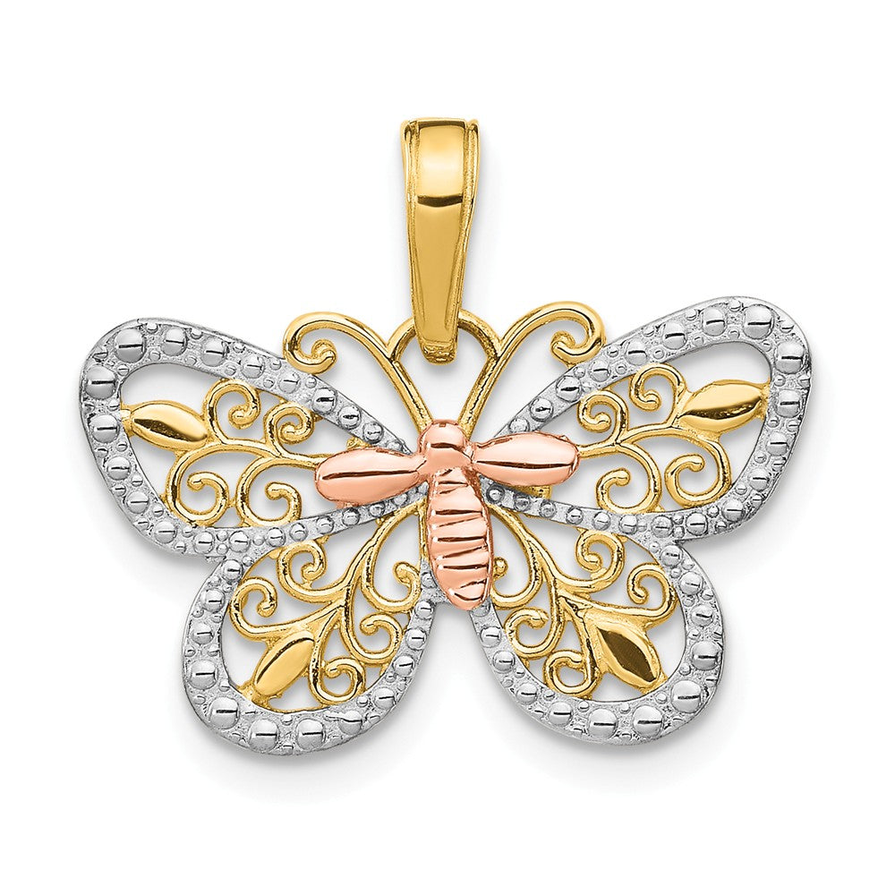 14k Yellow &amp; Rose Gold with White Rhodium 21mm Butterfly Pendant, Item P11707 by The Black Bow Jewelry Co.