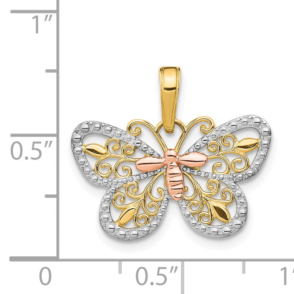 Alternate view of the 14k Yellow &amp; Rose Gold with White Rhodium 21mm Butterfly Pendant by The Black Bow Jewelry Co.