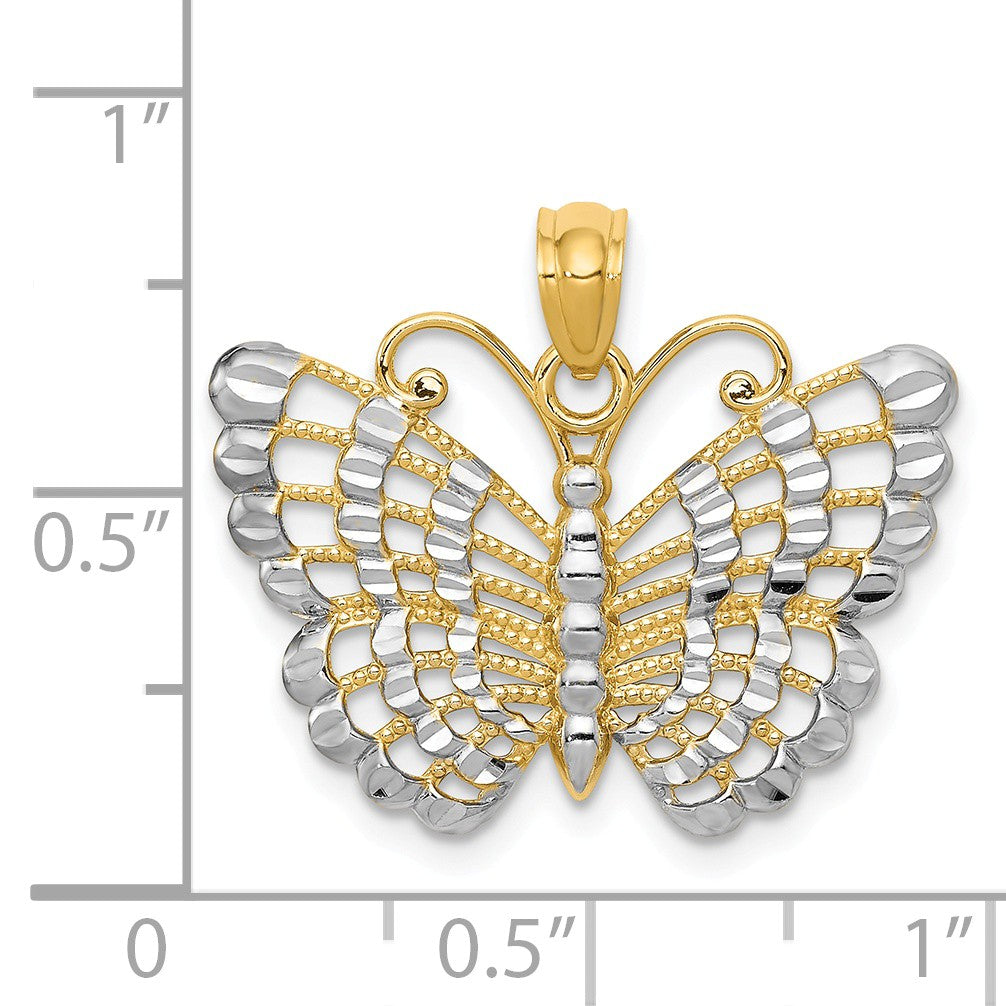 Alternate view of the 14k Yellow Gold &amp; White Rhodium 24mm Diamond Cut Butterfly Pendant by The Black Bow Jewelry Co.