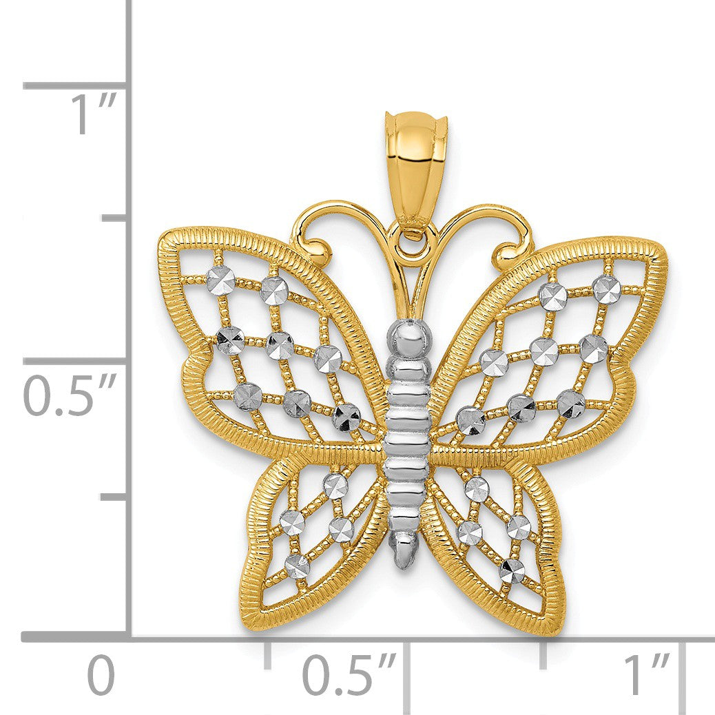 Alternate view of the 14k Yellow Gold &amp; White Rhodium 23mm Diamond Cut Butterfly Pendant by The Black Bow Jewelry Co.