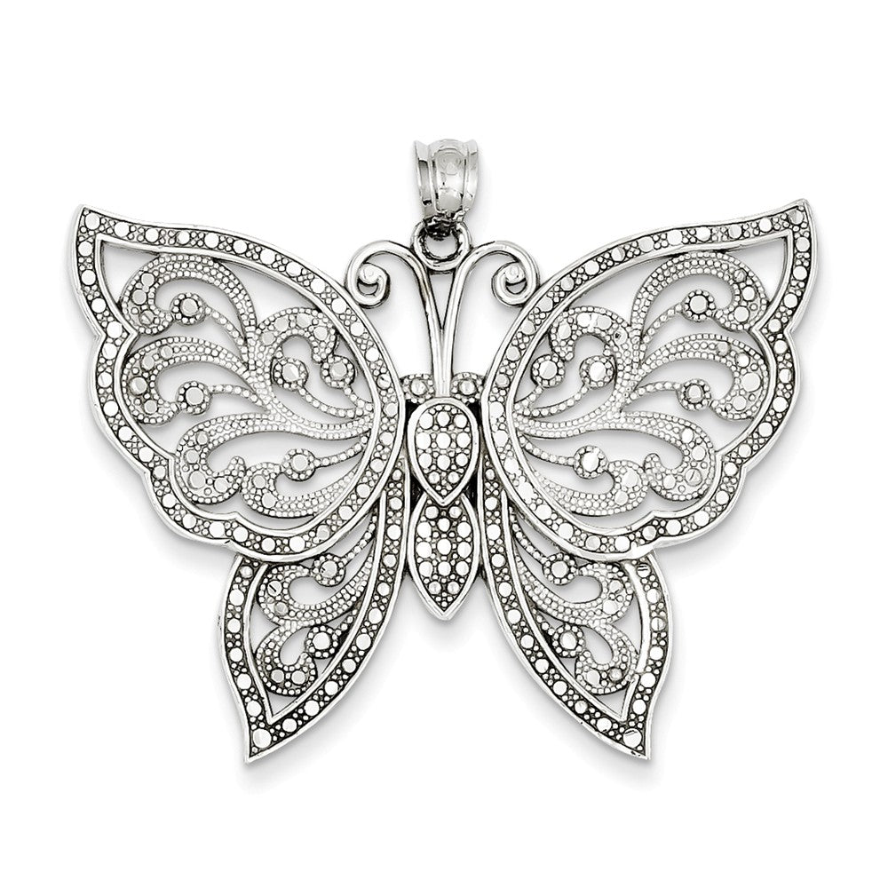 14k White Gold Filigree Butterfly Pendant, 42mm, Item P11719 by The Black Bow Jewelry Co.