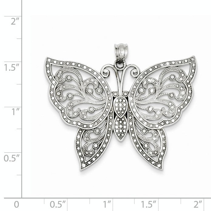 Alternate view of the 14k White Gold Filigree Butterfly Pendant, 42mm by The Black Bow Jewelry Co.
