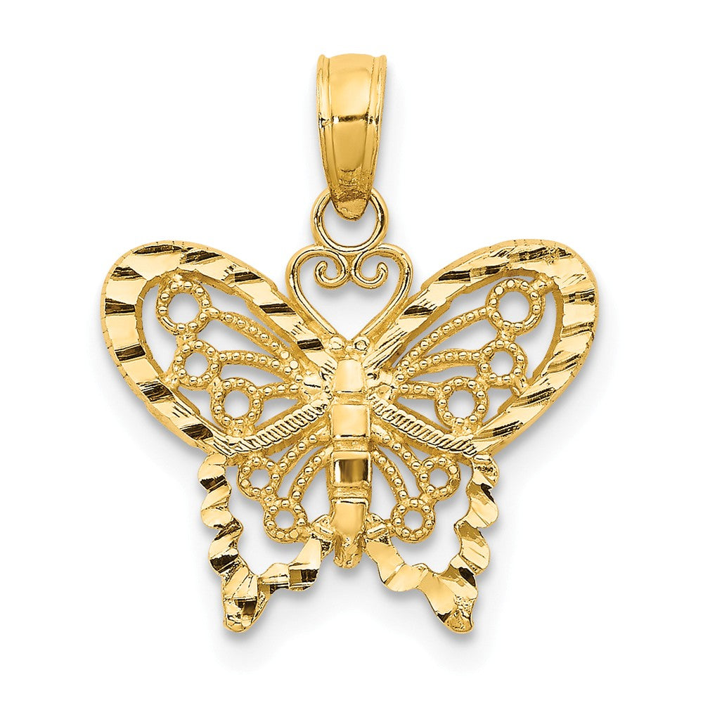 14k Yellow Gold 16mm Diamond Cut Butterfly Pendant, Item P11721 by The Black Bow Jewelry Co.